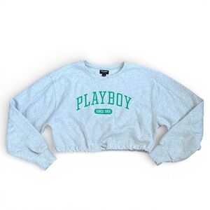 Playboy x PacSun Cropped Gray Sweatshirt w/ Drawstring – Size Large